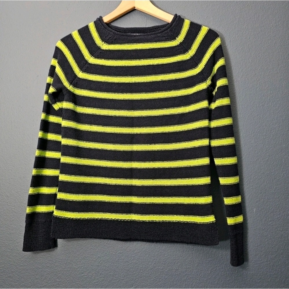 Vintage Chaps • Navy and Lime‎ Green Striped Sweater